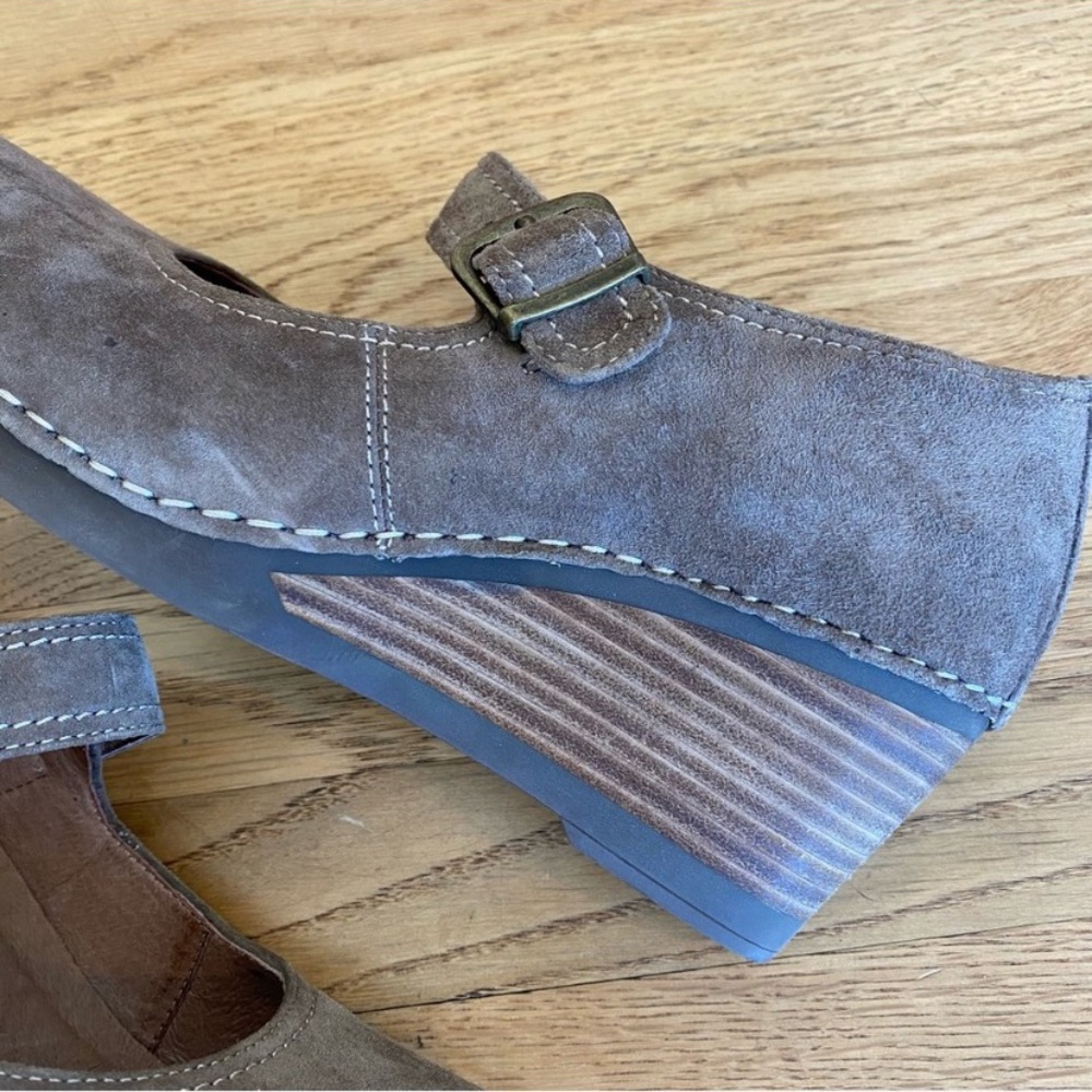 Dansko Taupe Suede Mary Jane Wedge Shoes - Picture 8 of 13